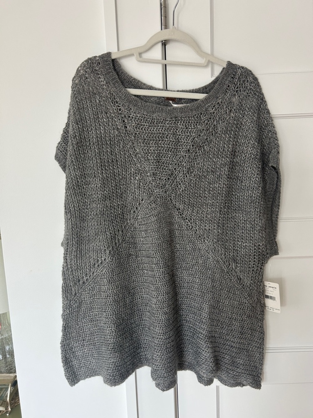 Free People Gray Open-Knit oversized  Crewneck Sweater top